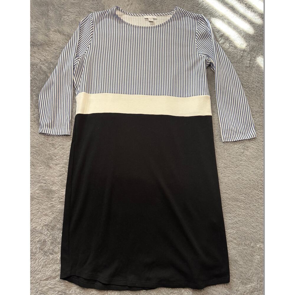 J. Jill Color Block Stripe Dress Women's Small Blue Black Casual Stretch 3/4